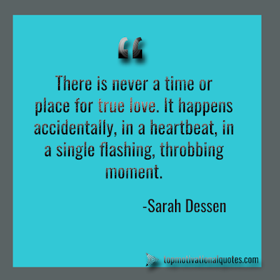 Love Quote - There is never a time or place for true love. It happens accidentally, in a heartbeat, in a single flashing, throbbing moment. Sarah Dessen