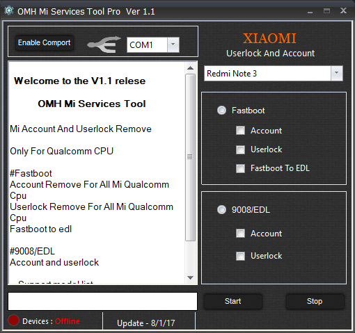 OMH Mi service Tool Pro V1.1 Mi Account Unlock, Bypass
