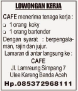 Lowongan Cafe Banda Aceh