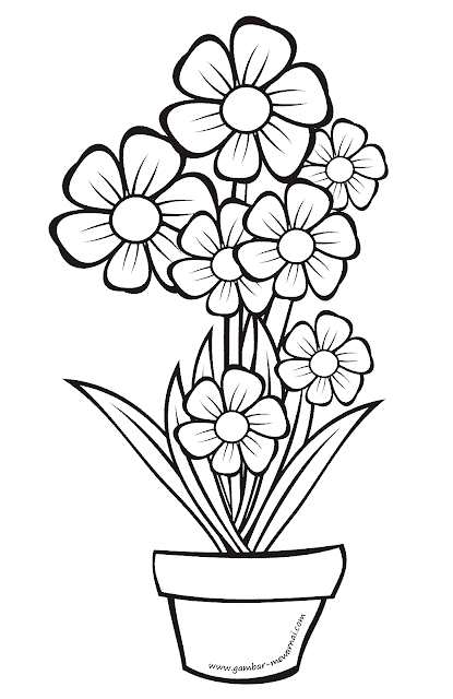 gambar sketsa bunga dalam pot