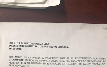GABRIELA GUZMAN DEJA SU CARGO COMO FUNCIONARIA DEL AYUNTAMIENTO DE SAN PEDRO CHOLULA 