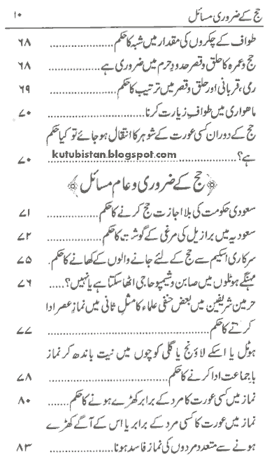 Index of Hajj Ke Zaroori Masail book Urdu book