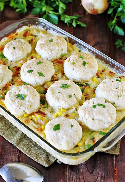  together with shredded chicken nestled inwards creamy sauce gets fifty-fifty ameliorate alongside the improver of bacon  Bacon & Corn Chicken Pot Pie