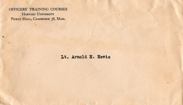 August 4, 1944, envelope to Lt. Arnold H. Nevis from Officers' Training Courses, Harvard University