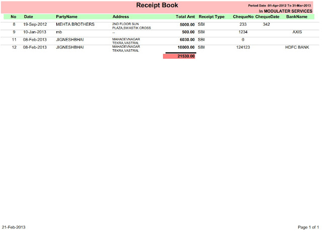 RECEIPT BOOK REPORT