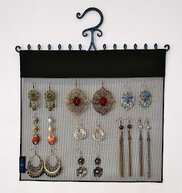 mesh earring organizer, with hook to hang in a closet