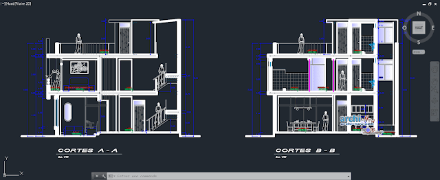 Architecture detached house with two floors plus roof Dwg  