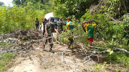   Prajurit Satgas Yonif 413 Kostrad Bersihkan Pohon Tumbang di Jalan Poros Jayapura