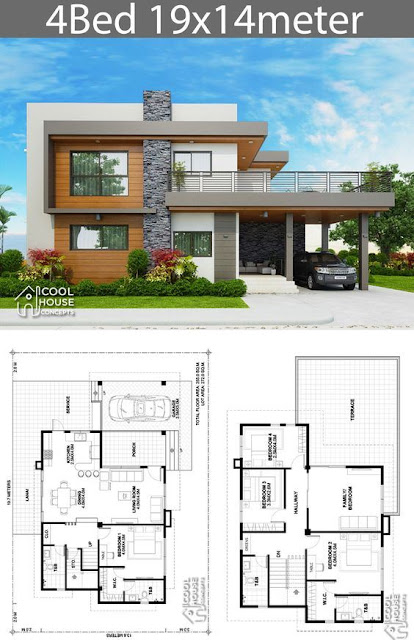 Koleksi Denah Rumah  2  Lantai  dengan Tampak Atap  Datar  