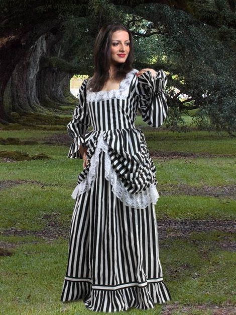 Black and White Striped Lace Steampunk Dress