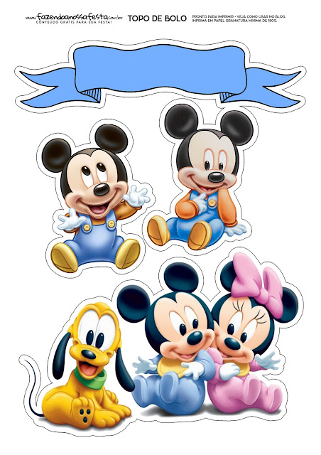 Minnie y Mickey Bebés: Toppers para Tartas, Bizcochos o Pasteles para Imprimir Gratis.