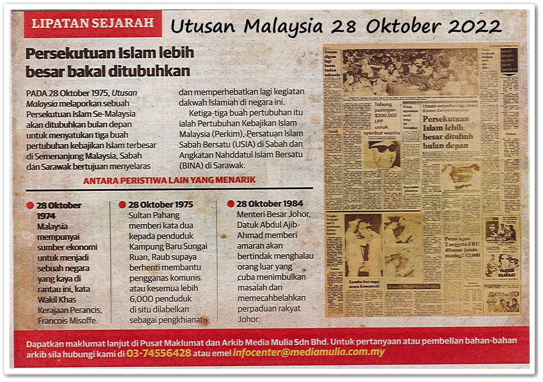 Lipatan sejarah 28 Oktober - Keratan akhbar Utusan Malaysia 28 Oktober 2022