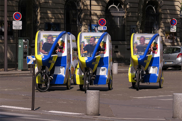 Vous & Metro advertising campaign pedicabs, place Saint-Gervais, Paris