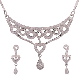 Cubic Zirconia Necklace Set with Heart Shaped Earrings