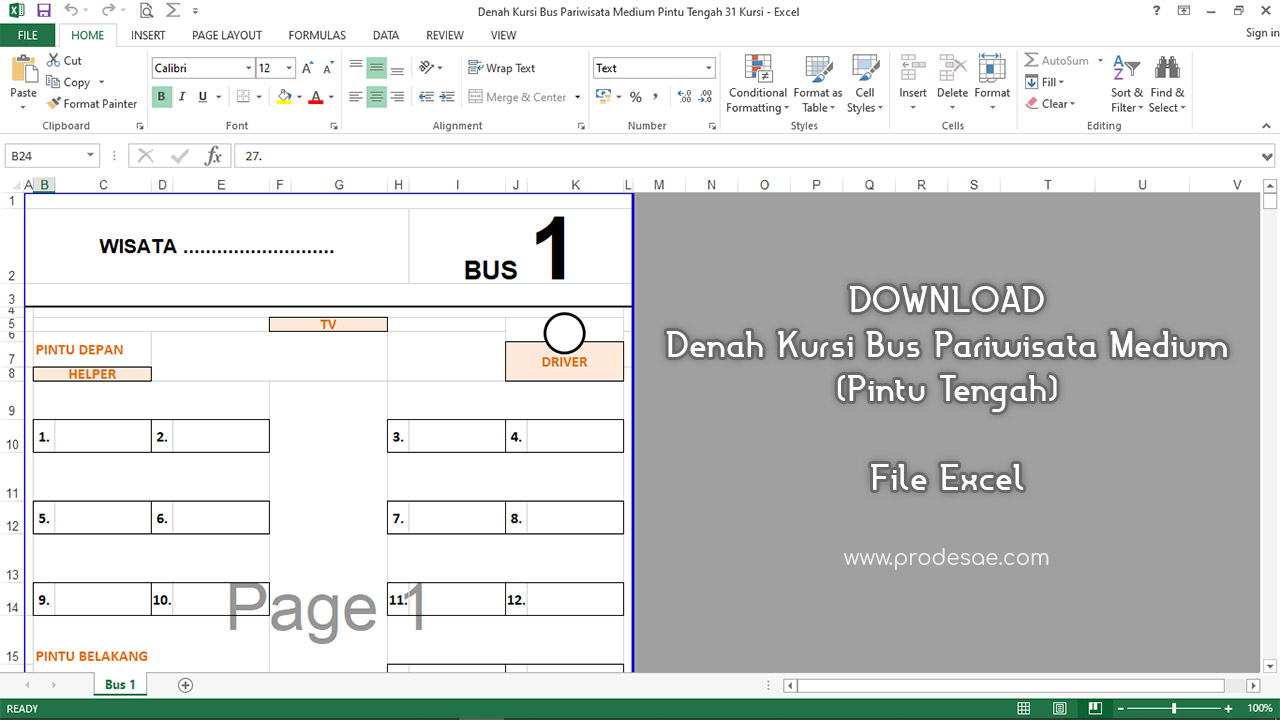Download Denah Kursi Bus Medium Pintu Tengah File Excel