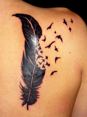 Feather and Birds, Tattoo Design, rare tattoo design, birds tattoo