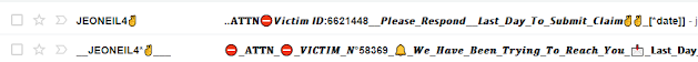 two spam emails, ostensibly from my email address, saying A T T N Victim