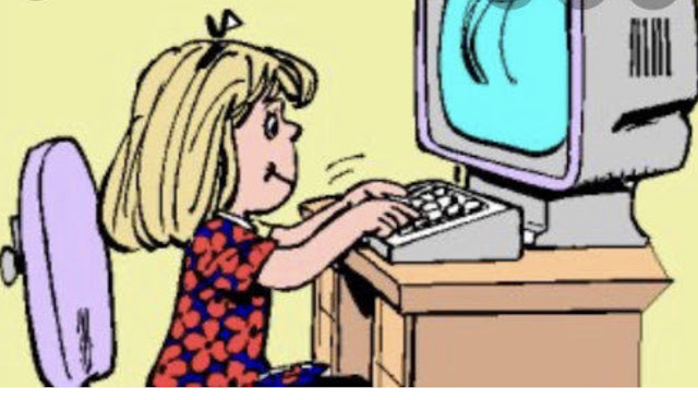 girl cartoon picture with computer