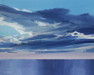 An acrylic painting of clouds over Lake Ontario at sunset.