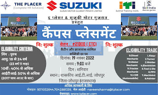 ITI Campus Placement in Government ITI Jodhpur for Suzuki Motor Gujarat Pvt Ltd