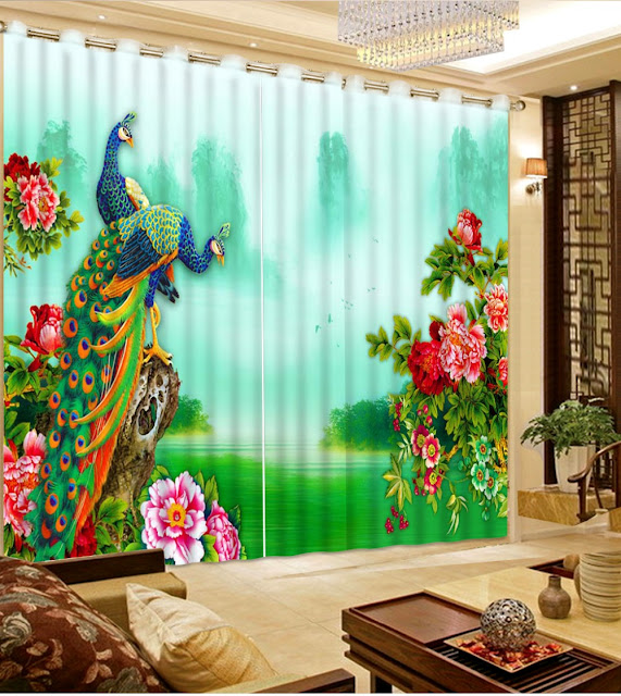 custom blackout living room 3d curtains with Peacock flowers 3d font living room window curtains ideas