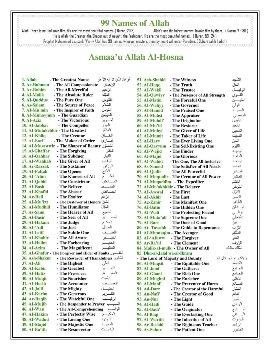 99 Names Of Allah,আল্লাহর ৯৯ নামের ছবি