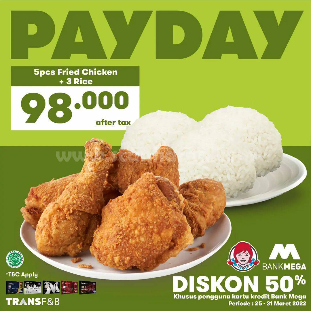 WENDY'S Promo PAYDAY - Beli 5 pcs Fried Chicken + 3 Rice Hanya 98rb