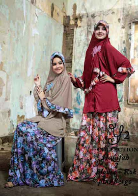 Hanifah 2 Set Bergo - Setelan Blues + Rok + Bergo