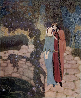 The man had his arm lightly laid across the tall girl's shoulders; they might have been lovers, so tender was his touch. 