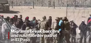 Illegal Immigrants Rush Border in El Paso, Texas, knocking down border guards