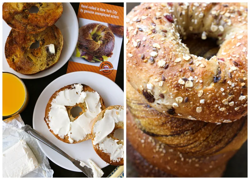 The Ultimate Bagel Bagel Brunch Board featuring New Yorker Bagels is loaded with bagel toppings galore!  A variety of spreads, fruits, vegetables, cheeses, meats, and a few unique toppings make this bagel board a showstopper. #breakfast #brunch #bagels #ad