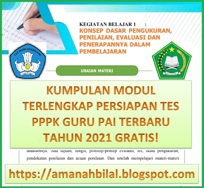 KUMPULAN MODUL TERLENGKAP PERSIAPAN TES PPPK GURU PAI TERBARU TAHUN 2021 GRATIS!