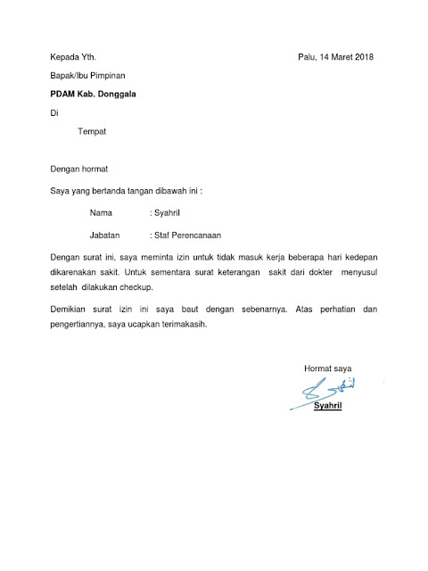 Contoh Surat Izin Sakit Tidak Masuk Kerja (via: scribd.com)