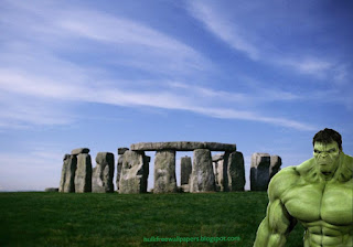 The Incredible Hulk Desktop Wallpaper. The Incredible Hulk at the corner spying you in Stonehenge Stone Monument background