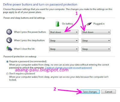 tombol power laptop  menjadi tombol shutdown