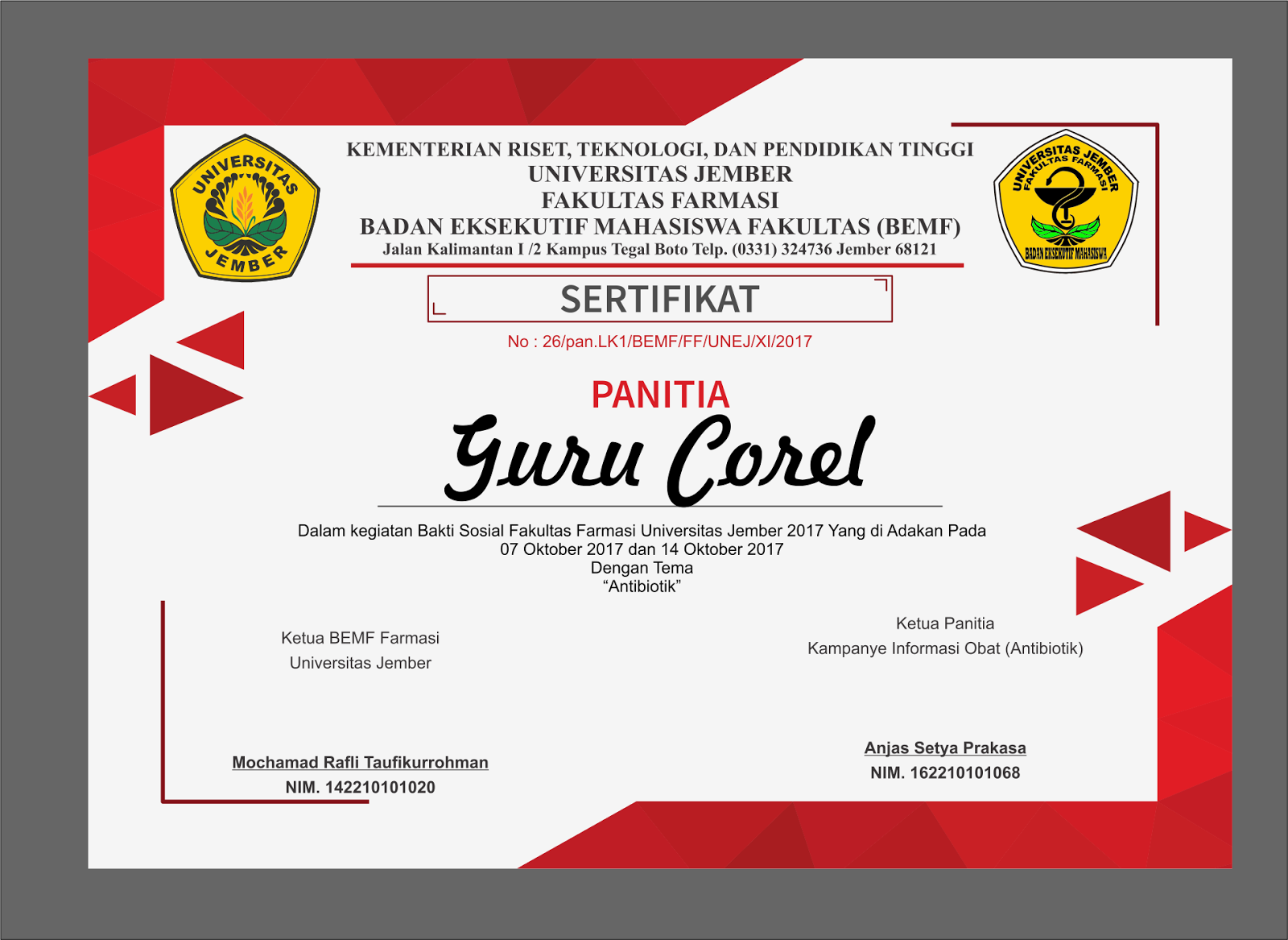 Gratis Template Sertifikat Kegiatan Bisa Di Edit CDR Guru Corel