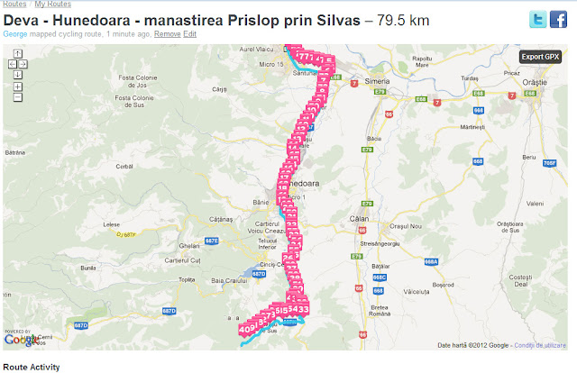 Harta tura bicicleta dus intors - oras Deva - Santuhalm - oras Hunedoara - sat Silvas si manastirea Prislop