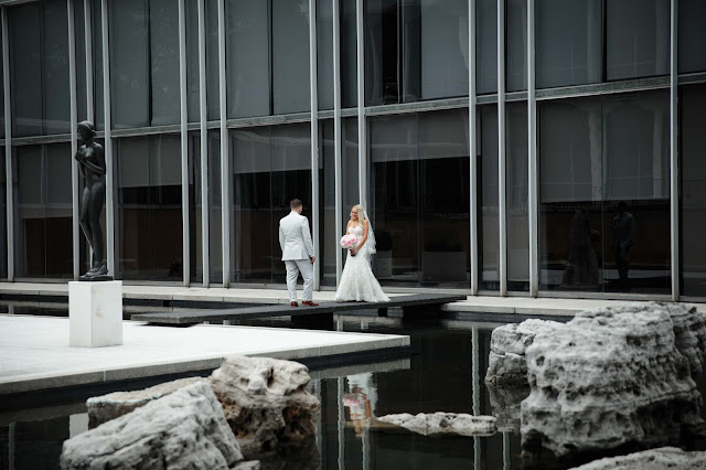 bride and groom at wayne state McGregor Memorial Conference Center