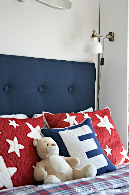 Custom navy tufted headboard