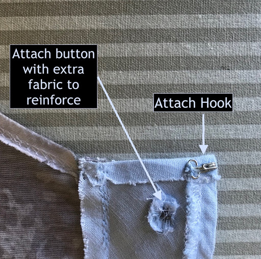 Another view of attaching button and hook.