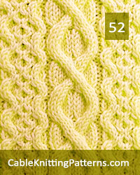 Cable Panel 52. Knit with 45 stitches and 16-row repeat. Techniques used: 2/2 right cross, 2/2 left cross, 1/1 right cross, 1/1 left cross. 3/1/3 left purl cross.