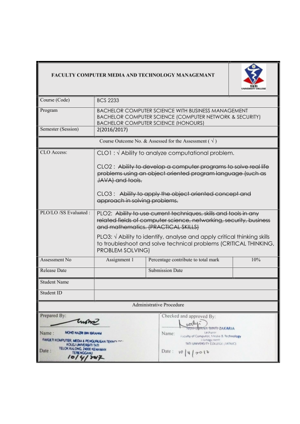 Mohd Nazri Ibrahim: BCS2233 OOP : Assignment 1 (Tugasan 1)