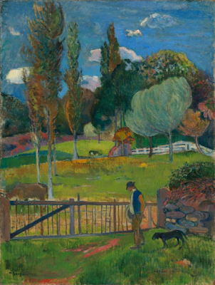  Paul Gauguin - Paysage,au premier plan un homme debout devant une barrière,1894. 