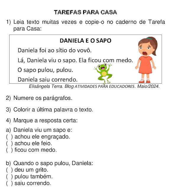 Texto DANIELA E O SAPO, de Elisângela Terra, versão 1