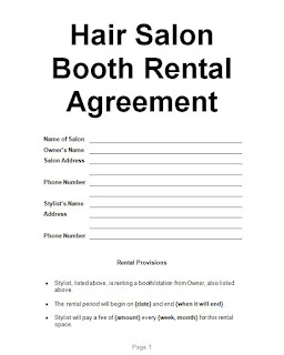 Examples Hair Salon Booth Rental Agreement Sample Contracts
