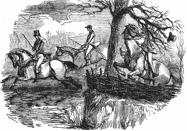 a John Leech cartoon of a clumsy horseman, 1850s