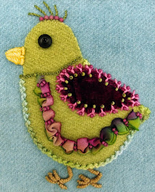 Robin Atkins embroidered, wool applique chicks