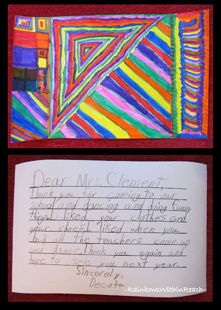 photo of: Graphic Drawings from Third Graders with Thank You Letter 