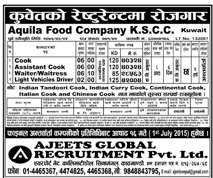 Latest Job Vacancy in Kuwait Salary Up to Rs 42,004