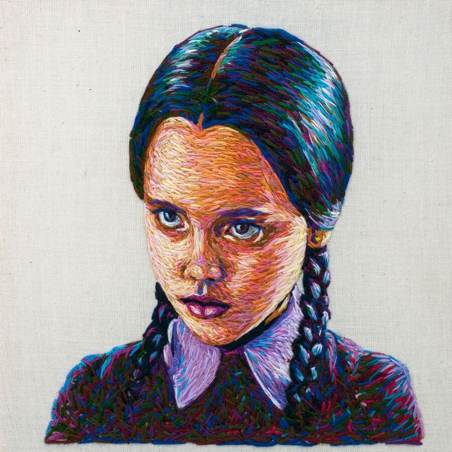 03-Wednesday-Addams-Embroidery-Drawings-Danielle-Clough-www-designstack-co